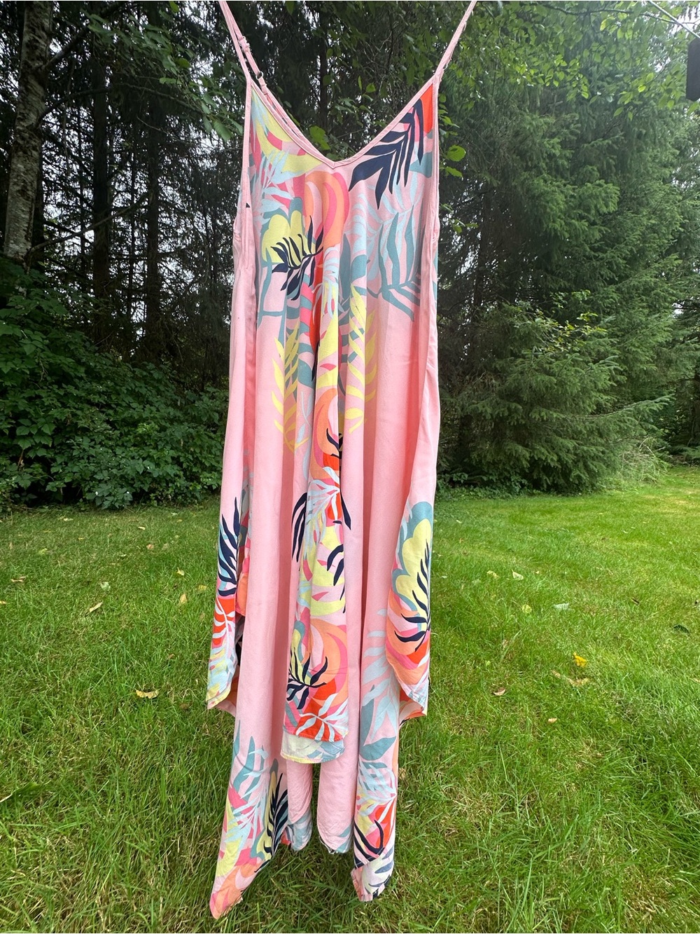Tropical Sundress Palm Fronds Handkerchief Dress Lightweight MIDI Coastal Summer